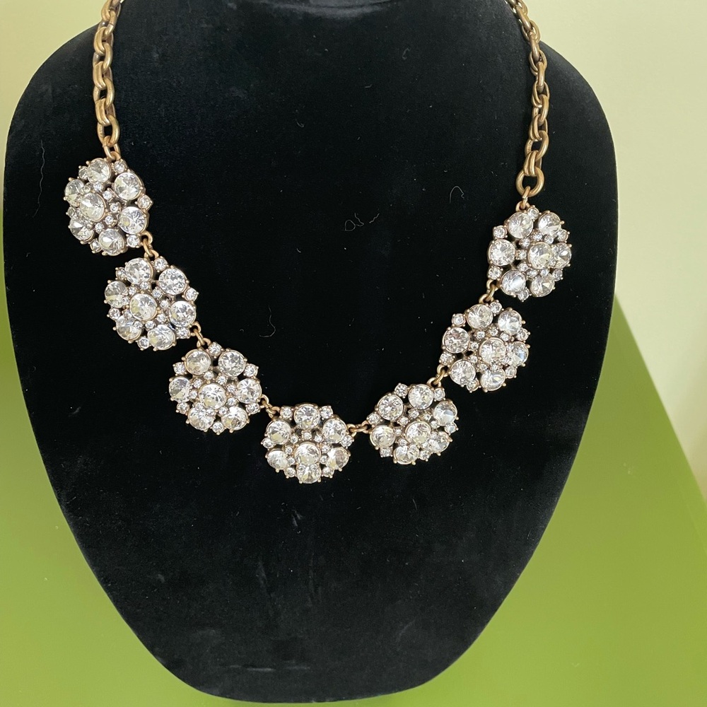J. Crew Elegant Gold and Crystal Floral Necklace